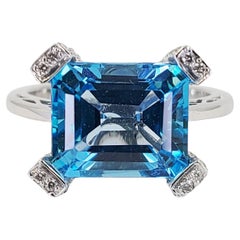 White Gold, Diamond and Blue Topaz Cocktail Ring
