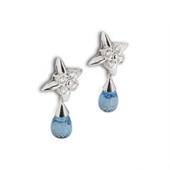 White Gold Diamond and Blue Topaz Drop Earrings