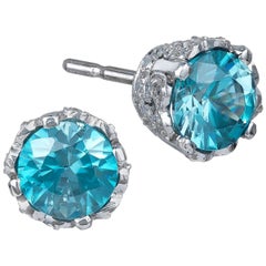 White Gold Diamond and Blue Zircon Studs