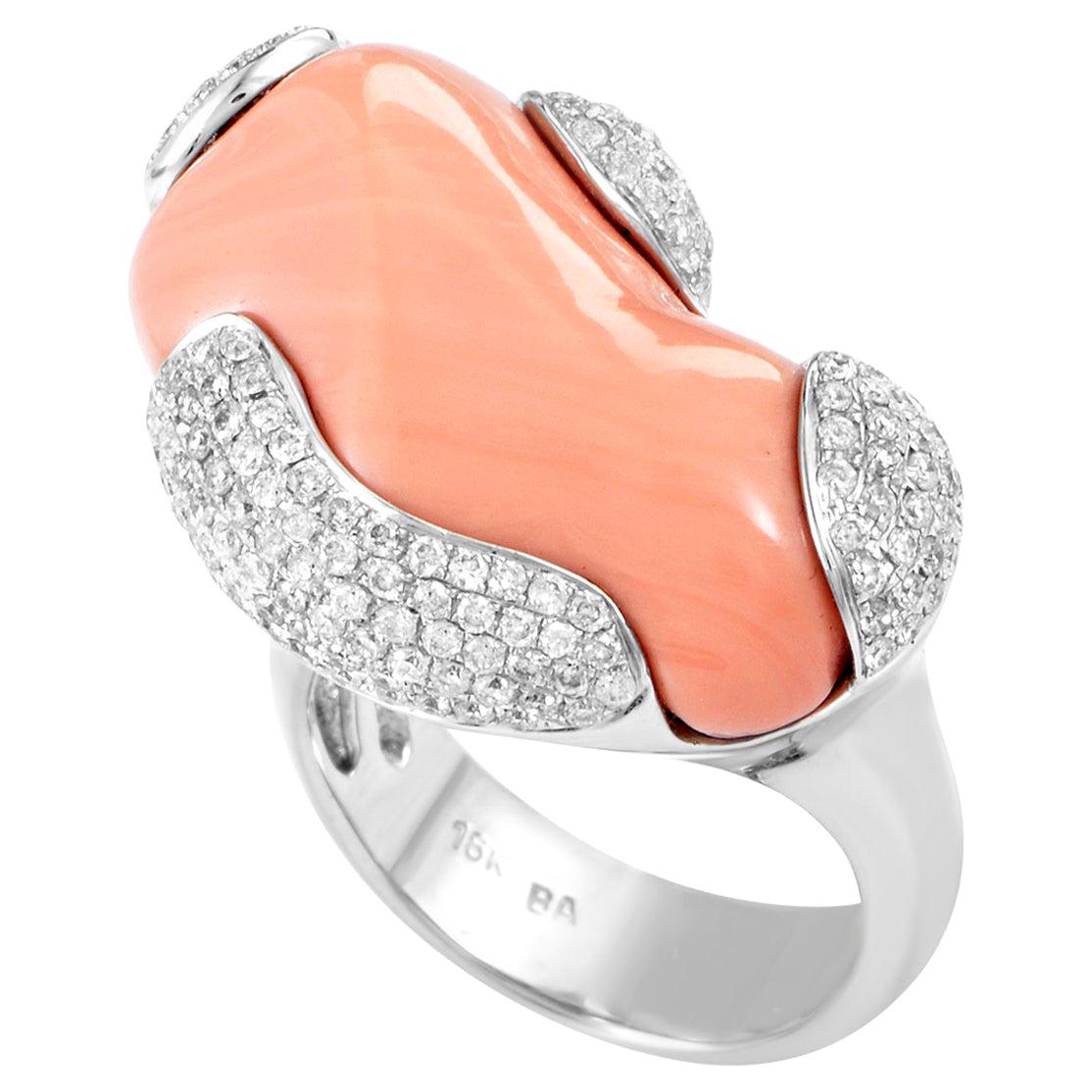 White Gold Diamond and Coral Ring