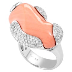 White Gold Diamond and Coral Ring