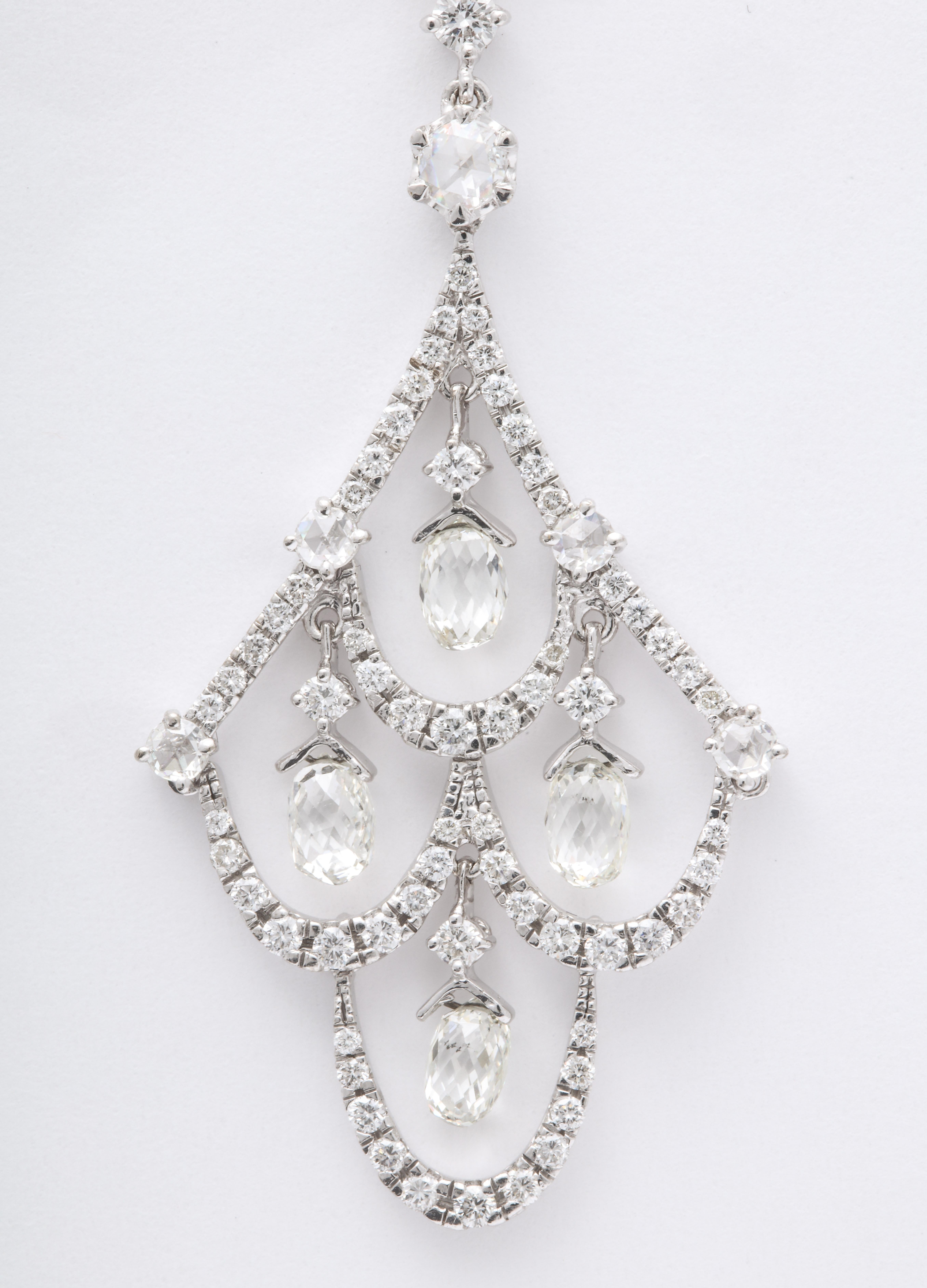 Romantic White Gold, Diamond and Diamond Briolette Chandelier Earrings For Sale
