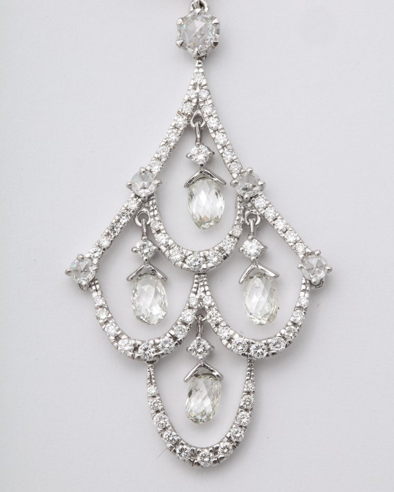 White Gold, Diamond and Diamond Briolette Chandelier Earrings For Sale ...