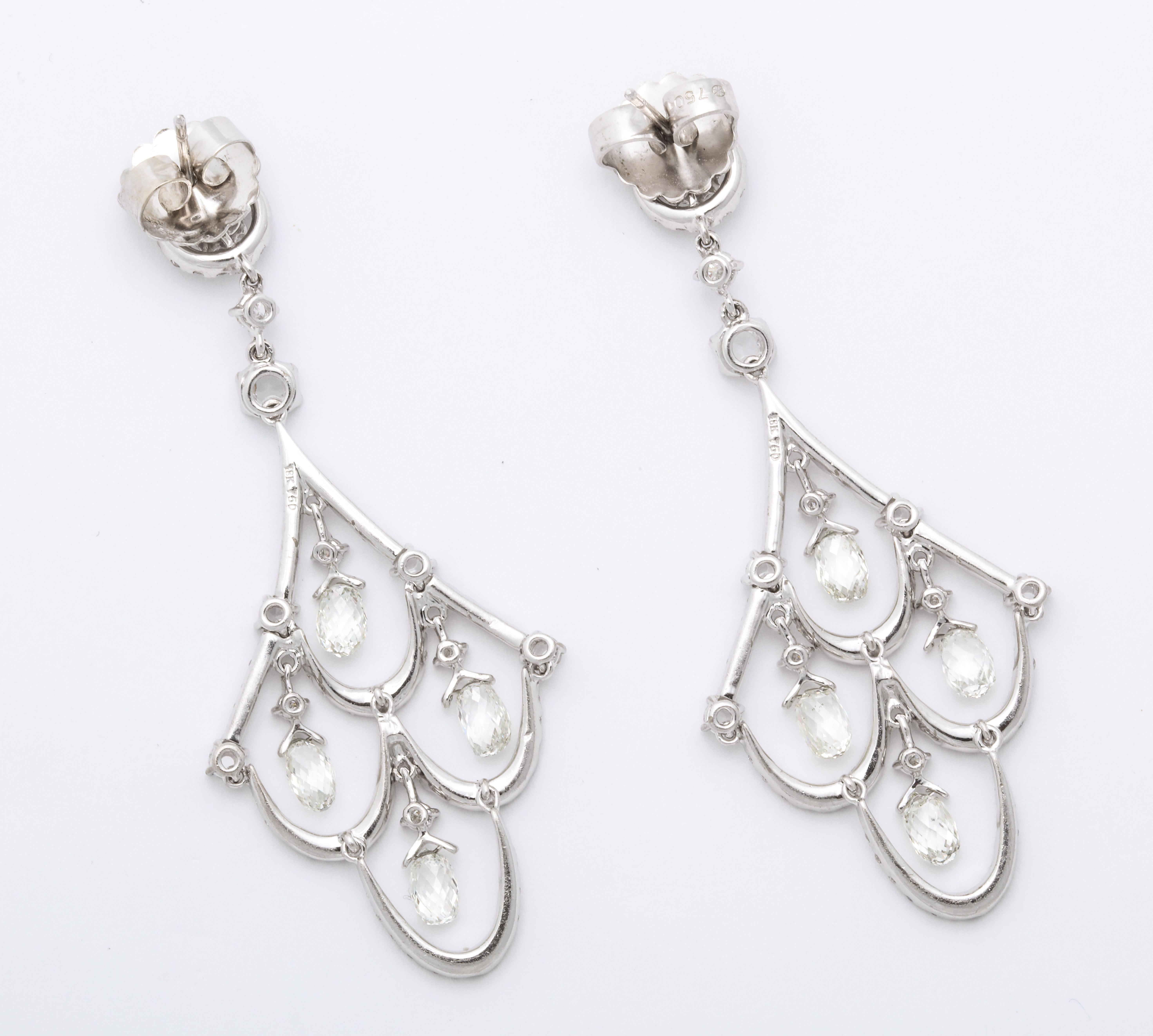 Women's White Gold, Diamond and Diamond Briolette Chandelier Earrings For Sale