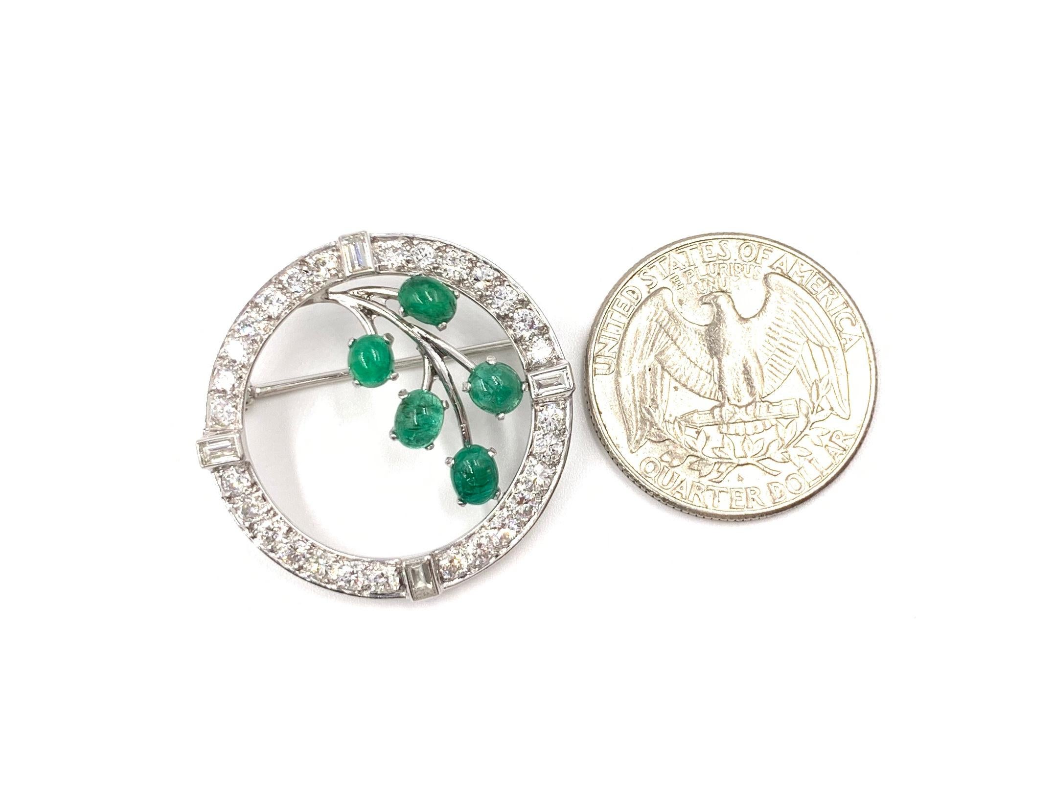 Women's or Men's White Gold Diamond and Emerald Garland Style Brooch For Sale