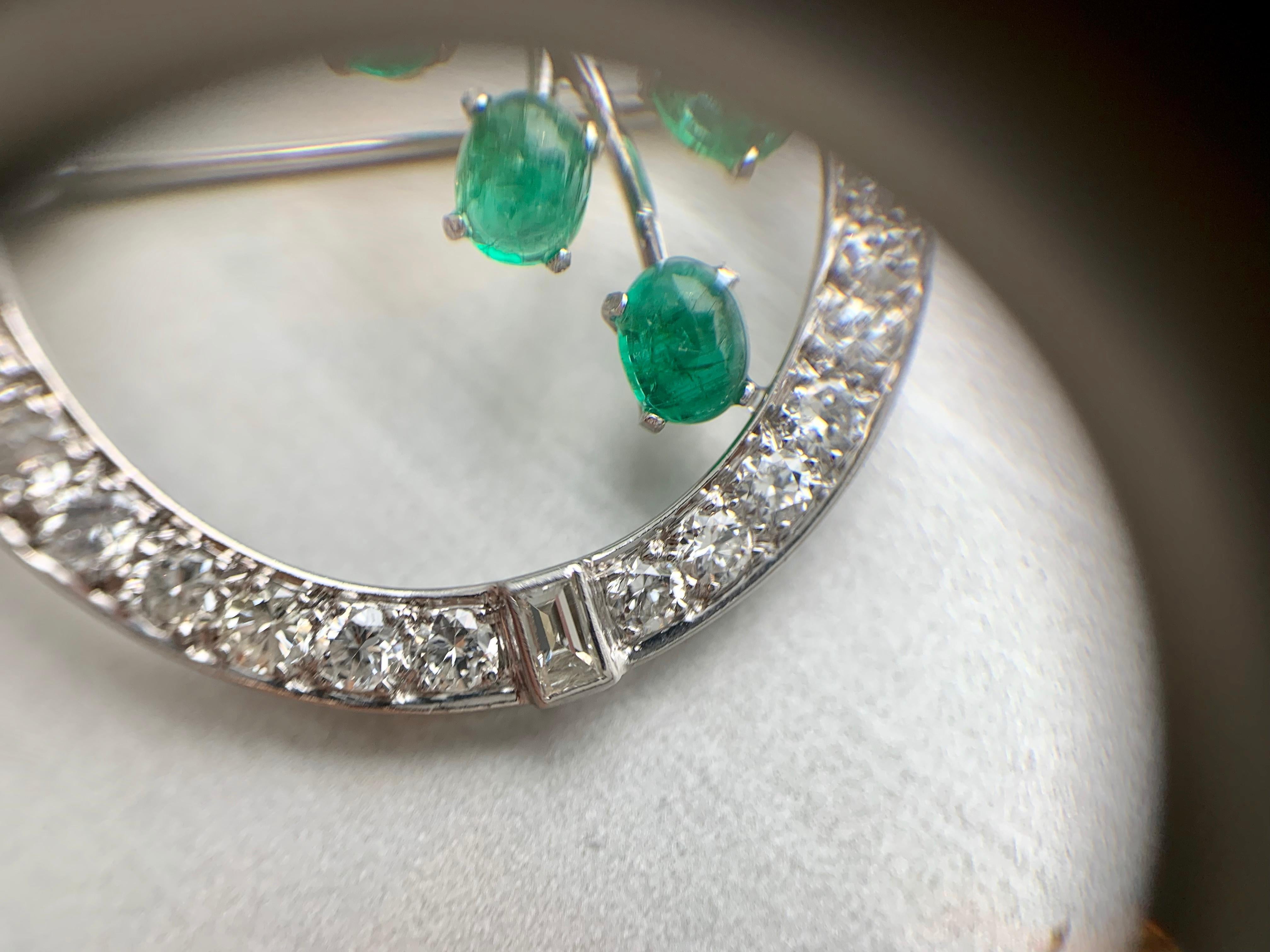 White Gold Diamond and Emerald Garland Style Brooch For Sale 1