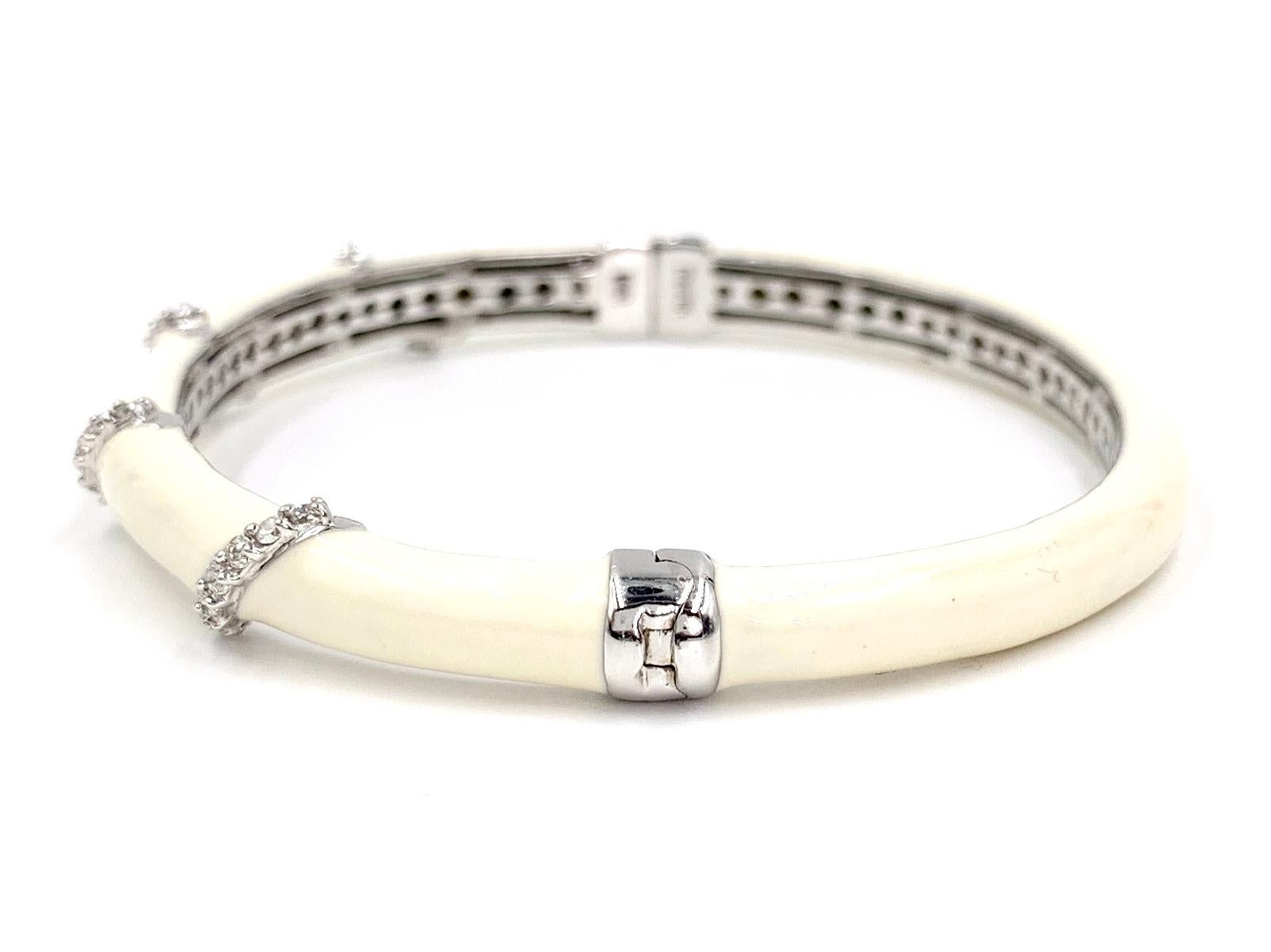 Women's White Gold Diamond and Enamel Bangle Bracelet For Sale