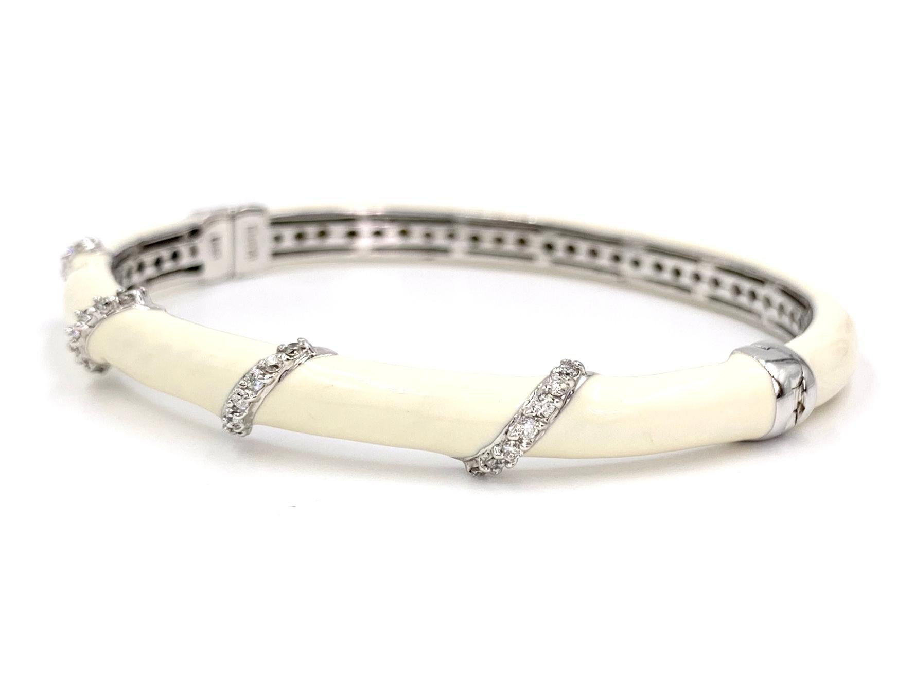White Gold Diamond and Enamel Bangle Bracelet For Sale 1
