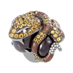 White Gold Diamond and Gemstone Snake Ring