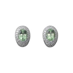 White Gold Diamond and Mint Green Tourmaline Earrings
