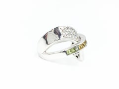 White Gold Diamond and Multicolored Sapphire Crossover Ring