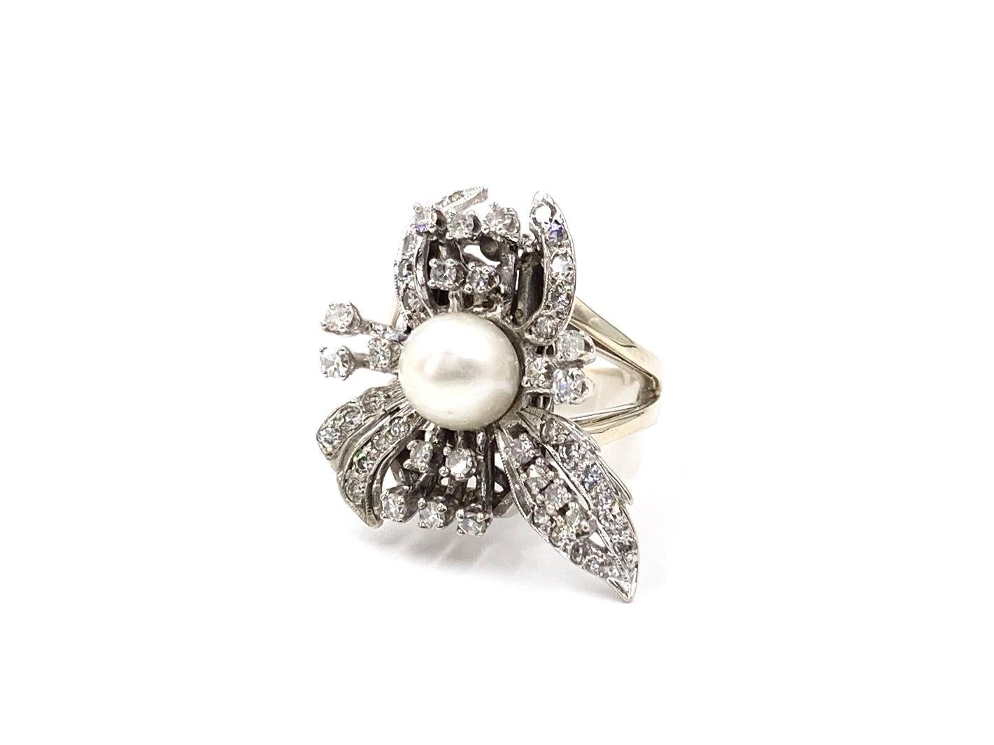 White Gold Diamond and Pearl Edwardian Inspired Cocktail Ring For Sale 5