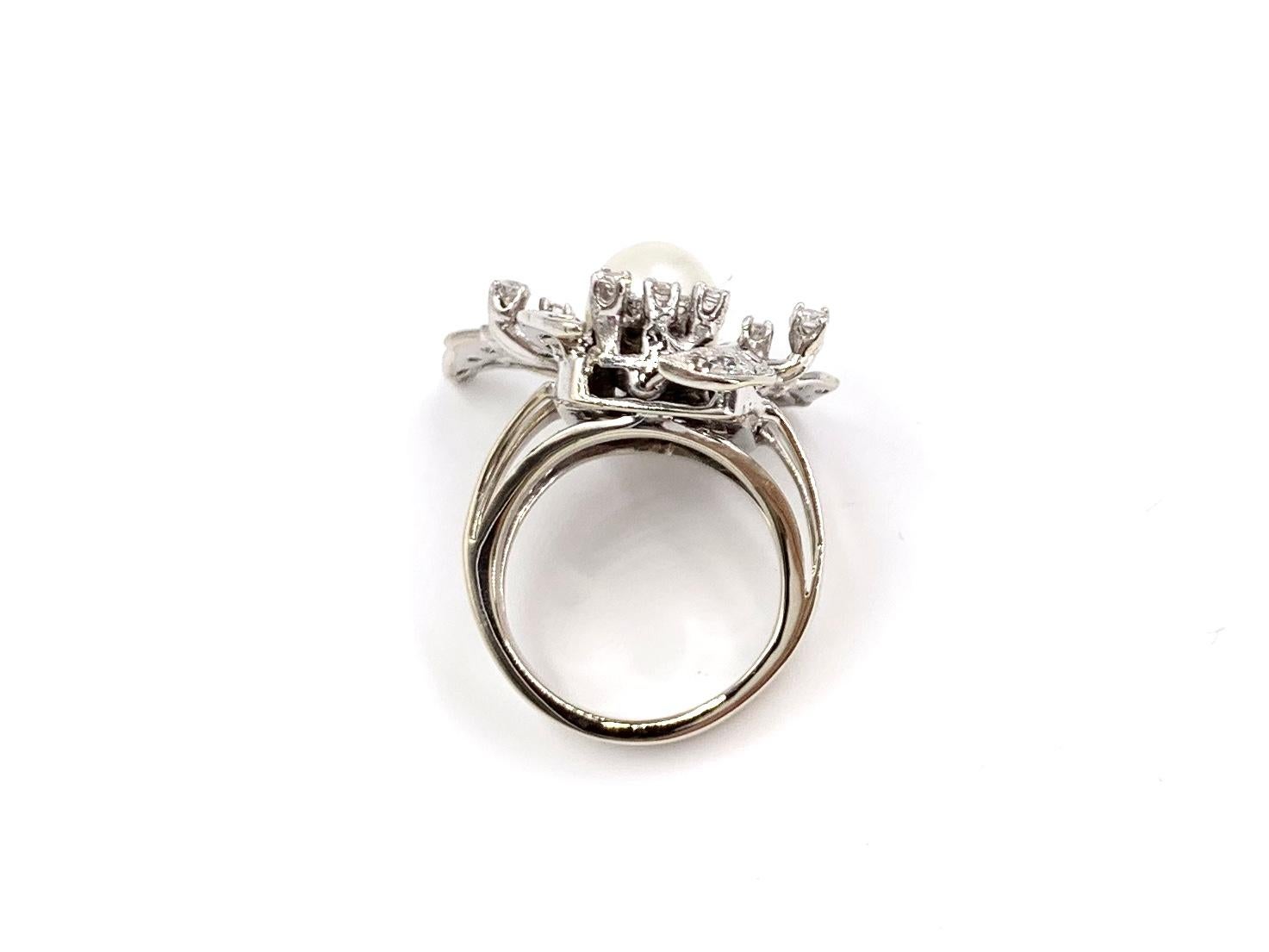 White Gold Diamond and Pearl Edwardian Inspired Cocktail Ring For Sale 3