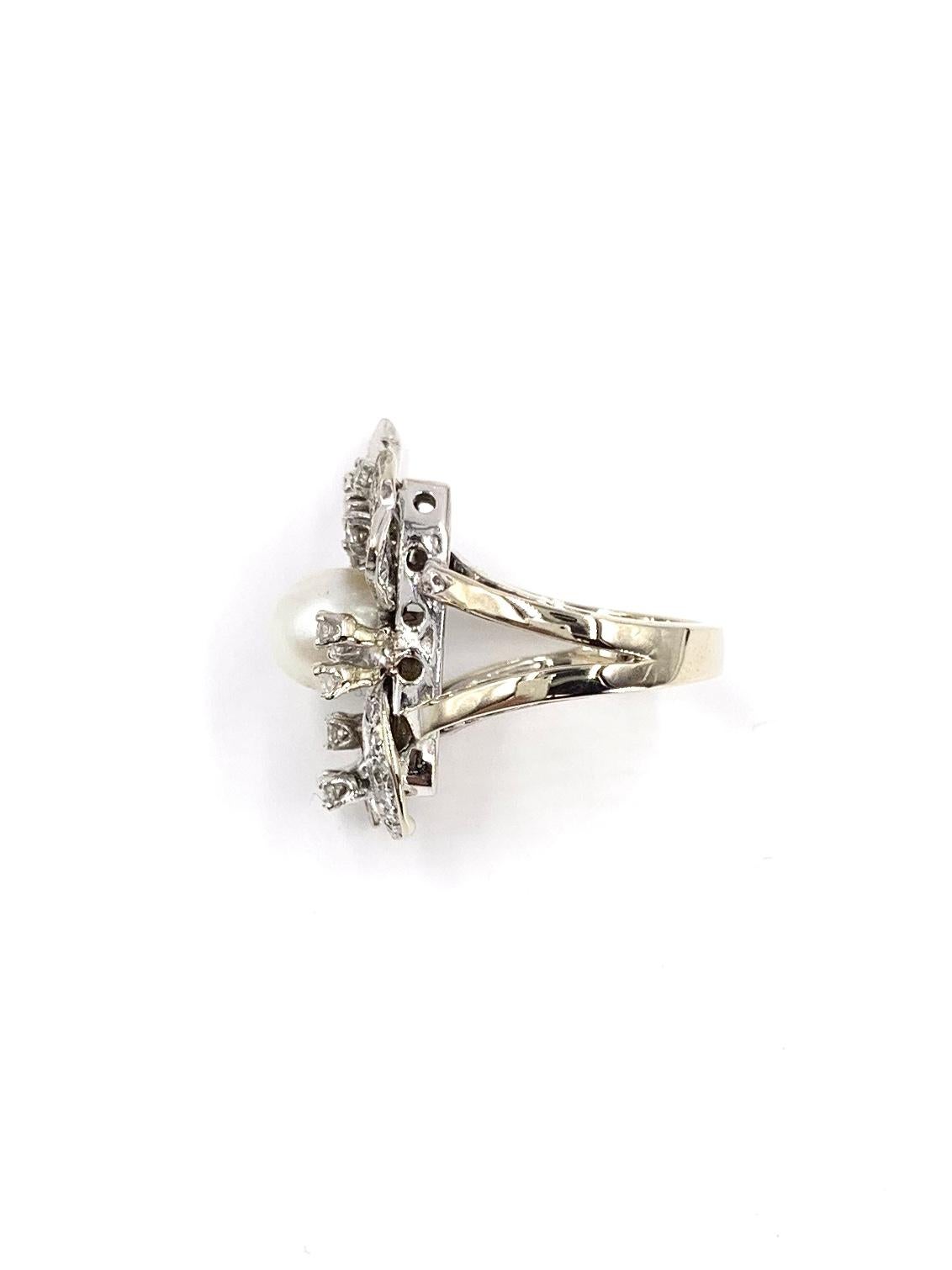 White Gold Diamond and Pearl Edwardian Inspired Cocktail Ring For Sale 4