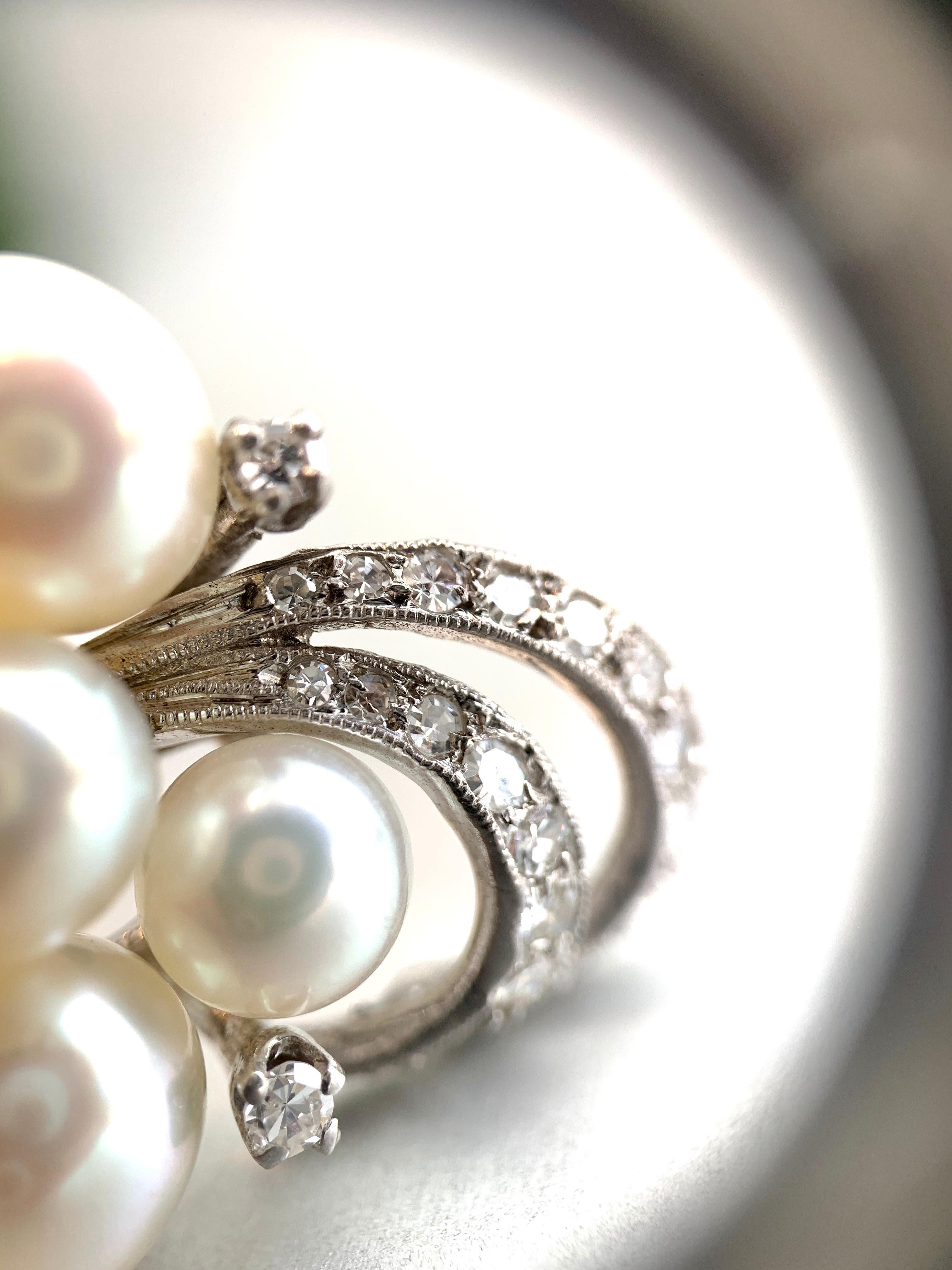 White Gold Diamond and Pearl Edwardian Inspired Earrings In Excellent Condition In Pikesville, MD