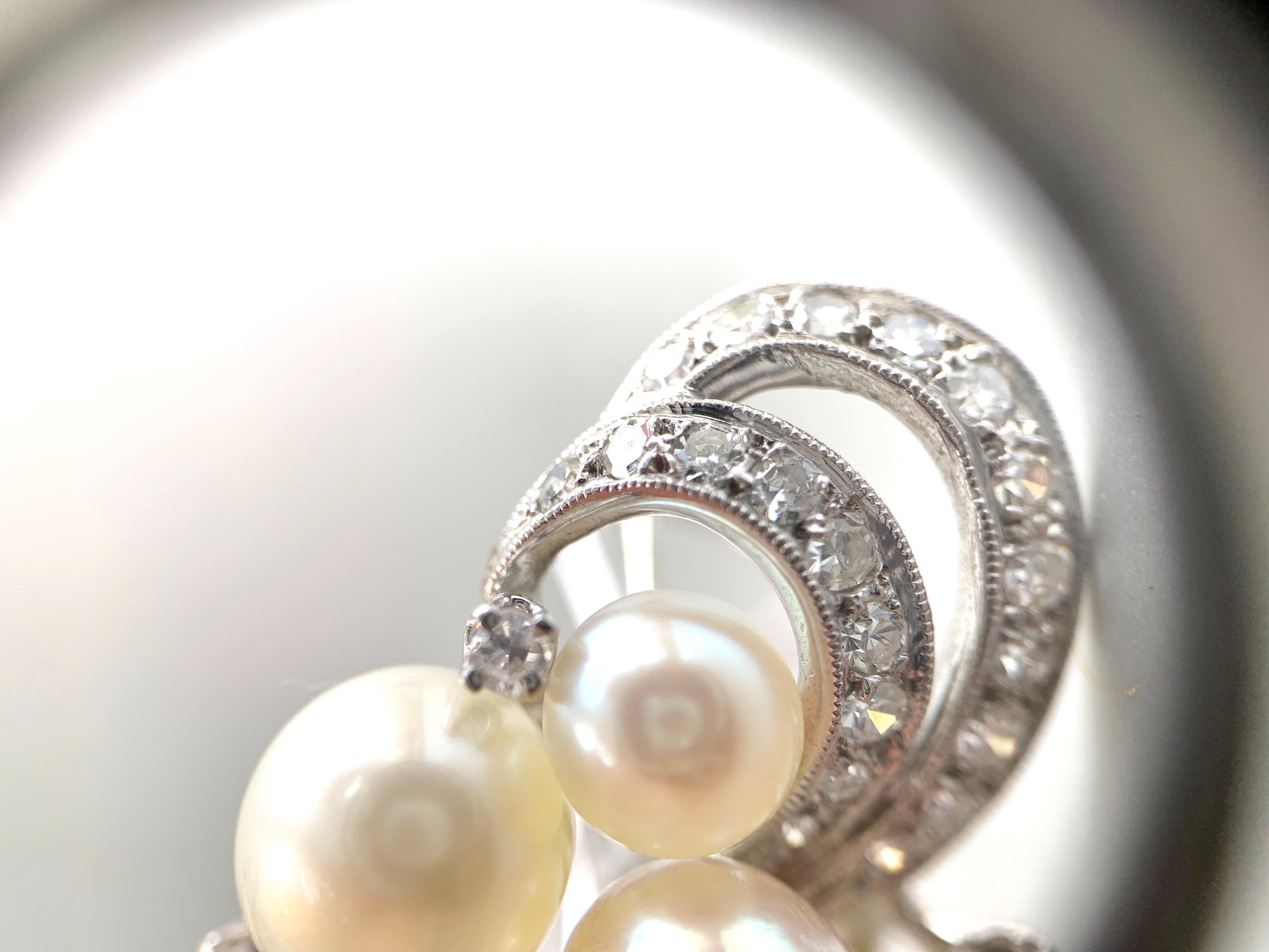 Women's White Gold Diamond and Pearl Edwardian Inspired Earrings