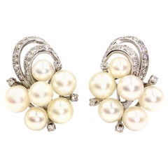 Vintage White Gold Diamond and Pearl Edwardian Inspired Earrings