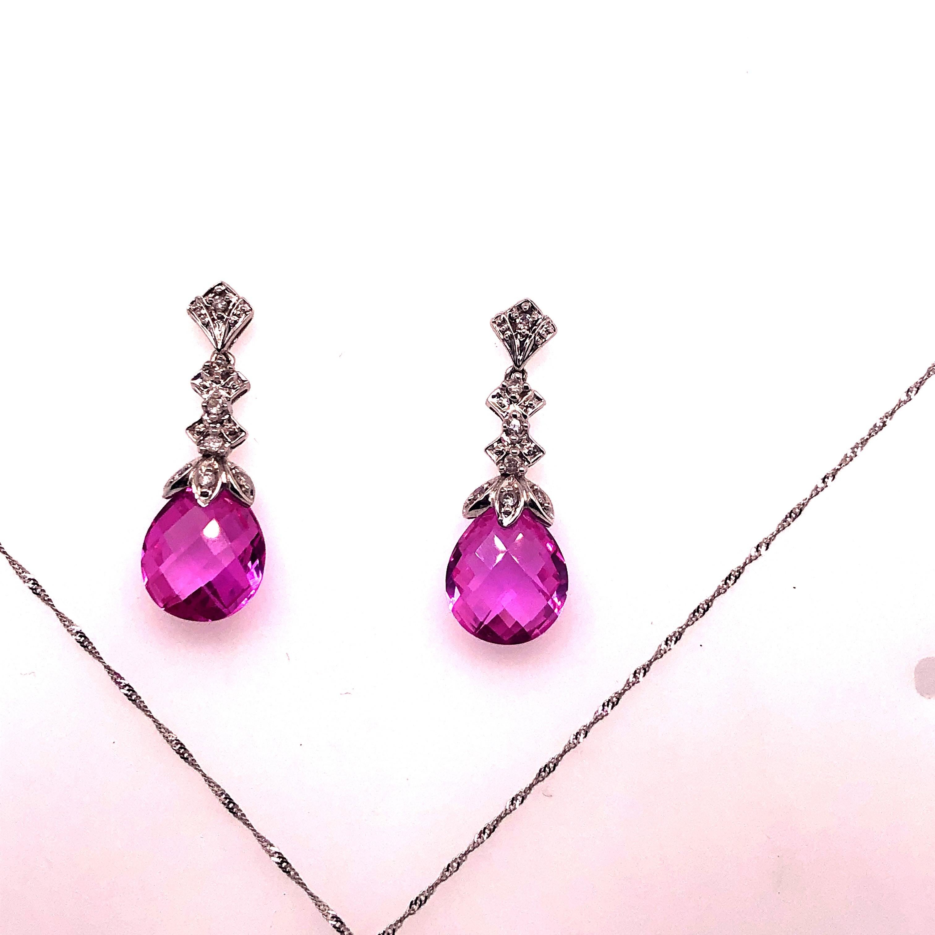 Women's White Gold Diamond and Pink Stone Earrings and Necklace