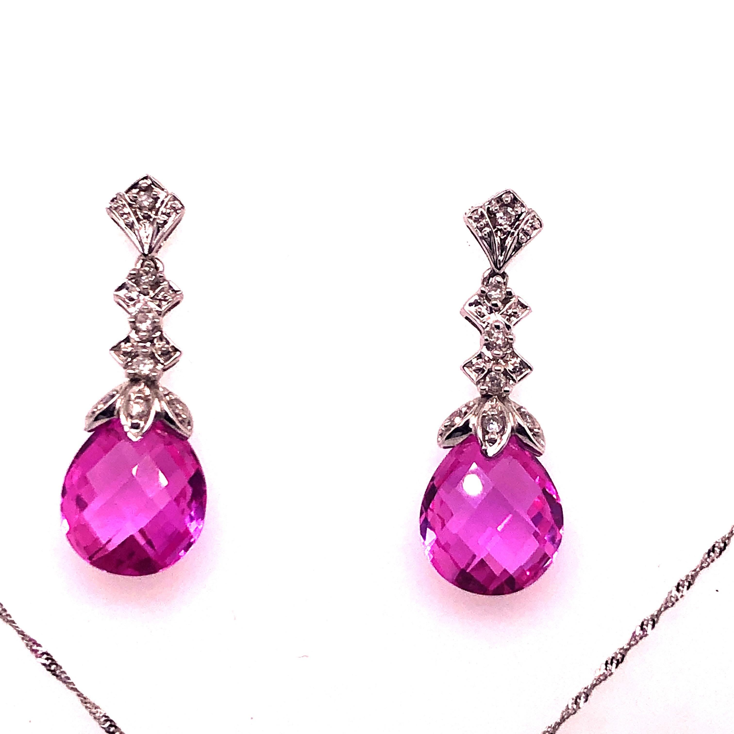 White Gold Diamond and Pink Stone Earrings and Necklace 1