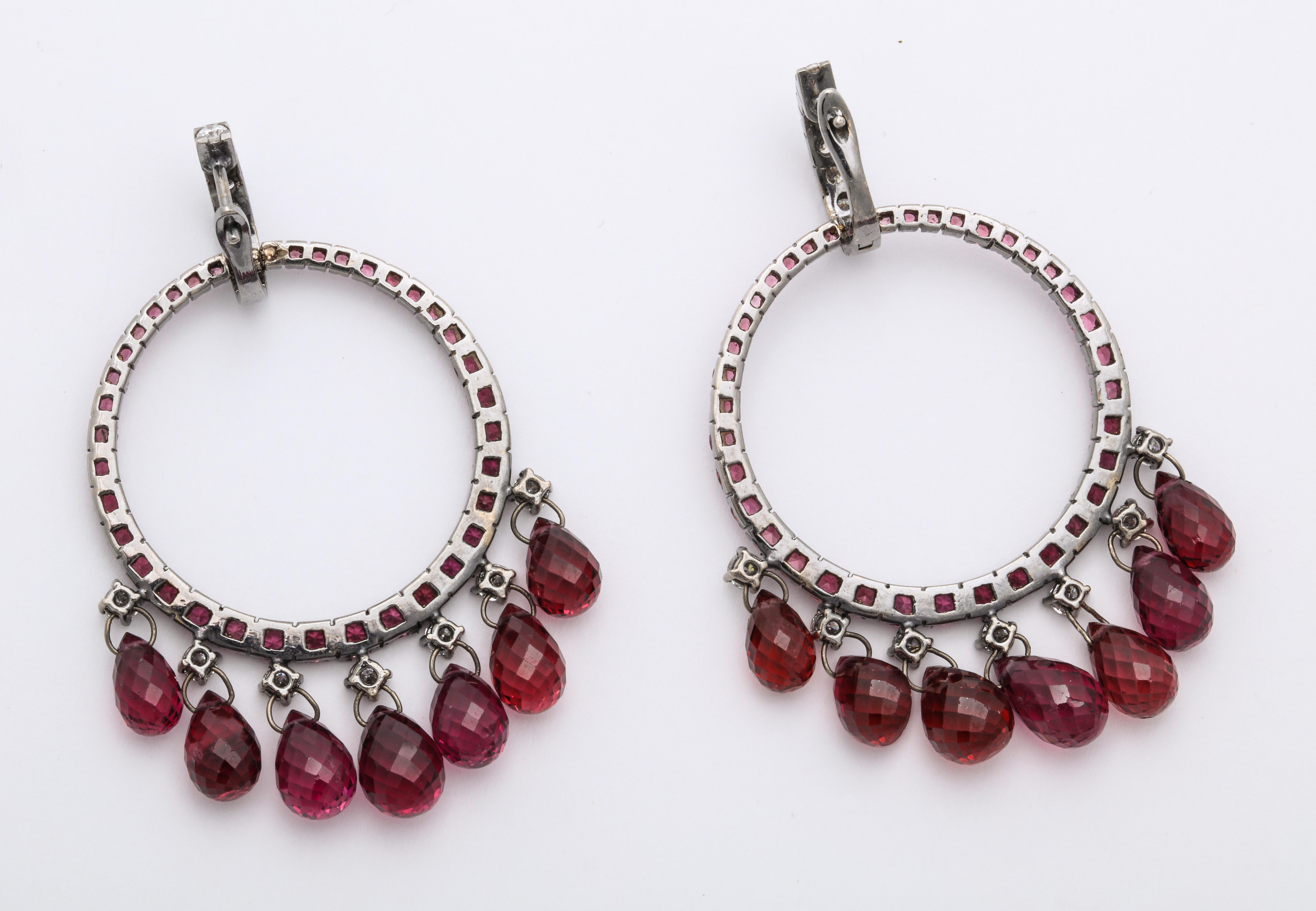 White Gold, Diamond and Pink Tourmaline Briolette Earrings In New Condition For Sale In New York, NY