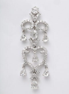 White Gold, Diamond and Rose Cut Diamond Chandelier Earrings