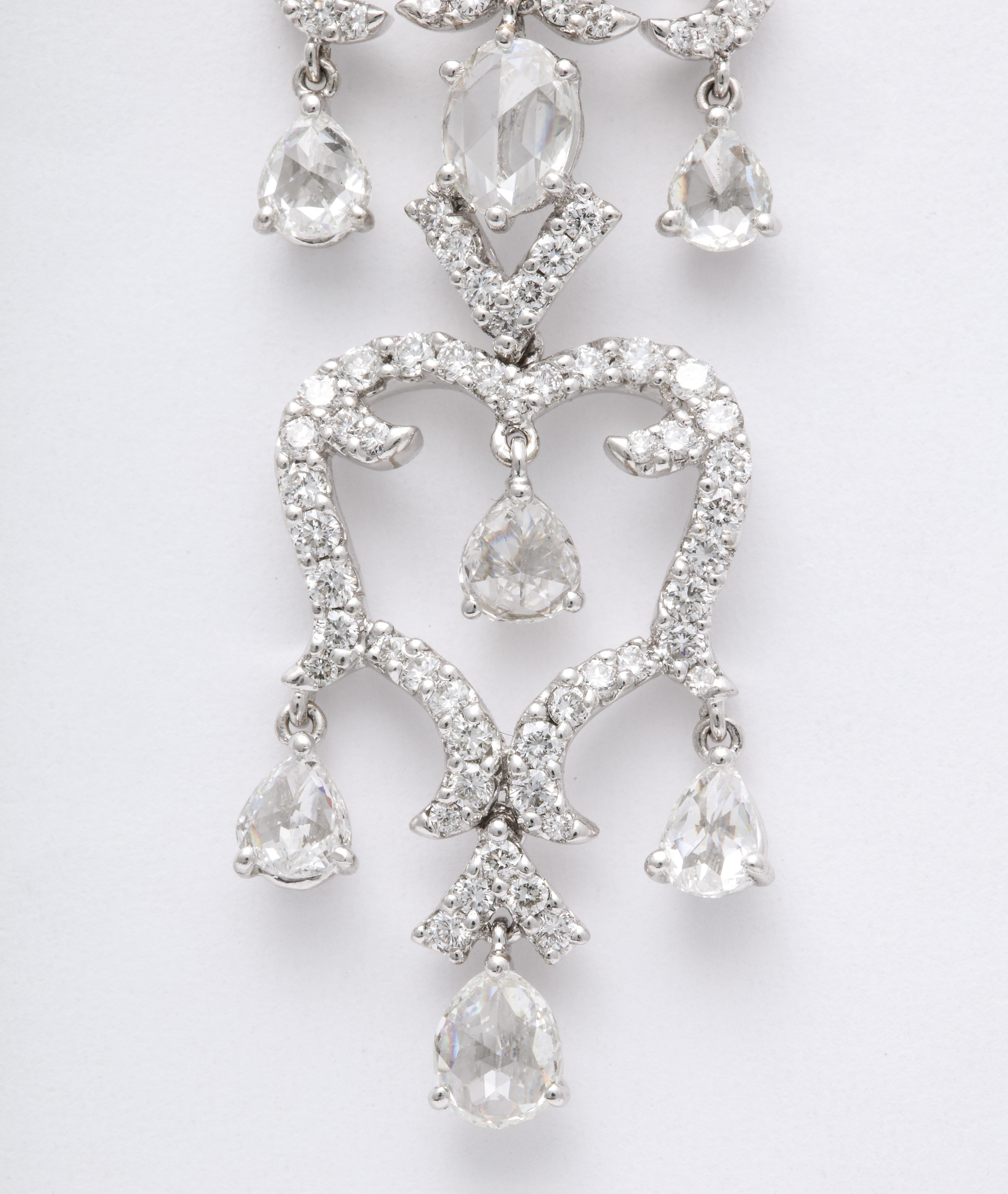 Romantic White Gold, Diamond and Rose Cut Diamond Chandelier Earrings For Sale