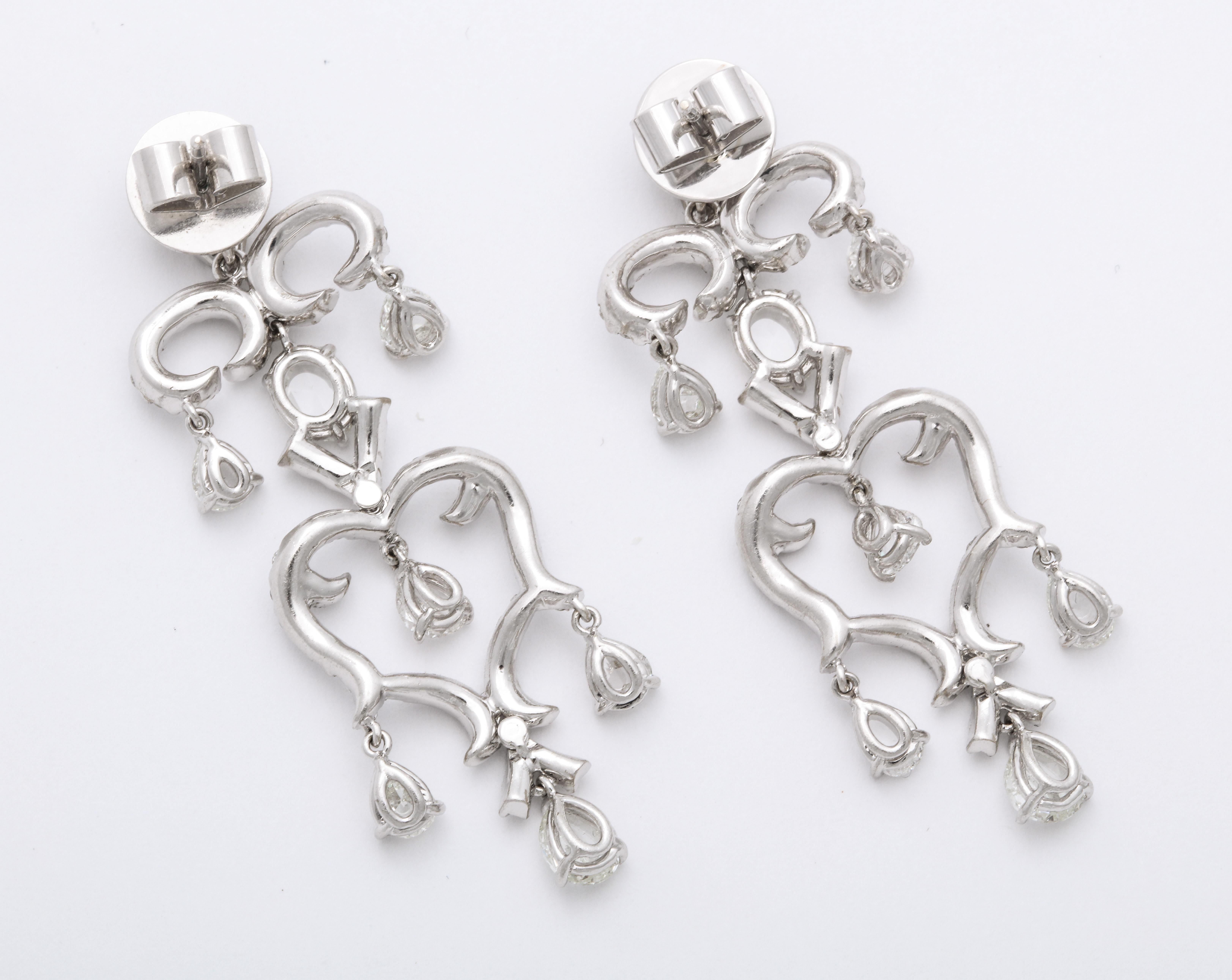 Round Cut White Gold, Diamond and Rose Cut Diamond Chandelier Earrings For Sale