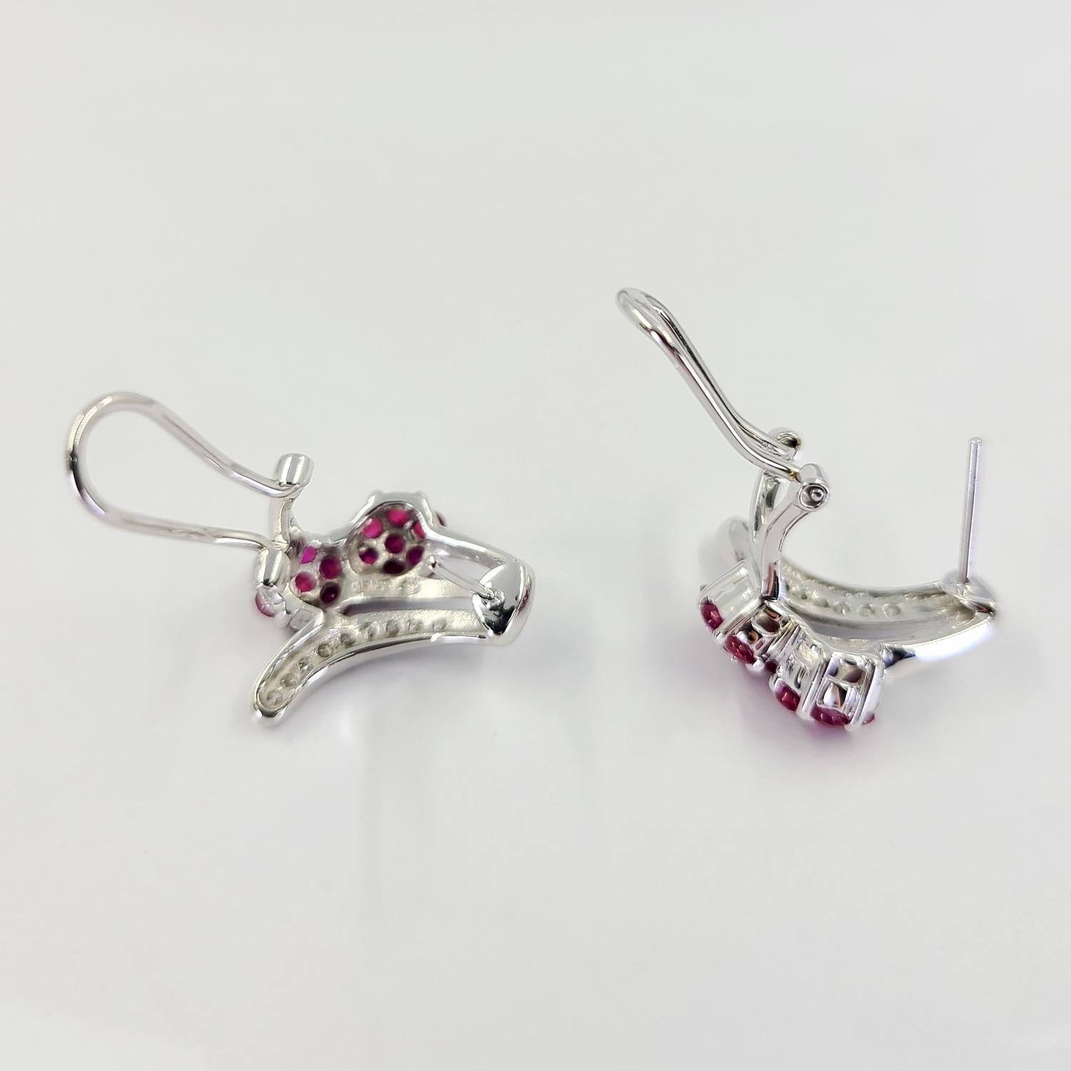 White Gold, Diamond, and Ruby Cluster Earrings In Good Condition For Sale In Coral Gables, FL