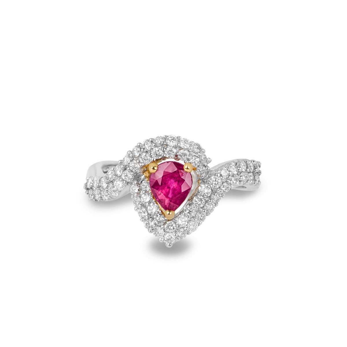 Brilliant Cut White Gold Diamond and Ruby Dress Ring 0.66ct H/VS2 For Sale