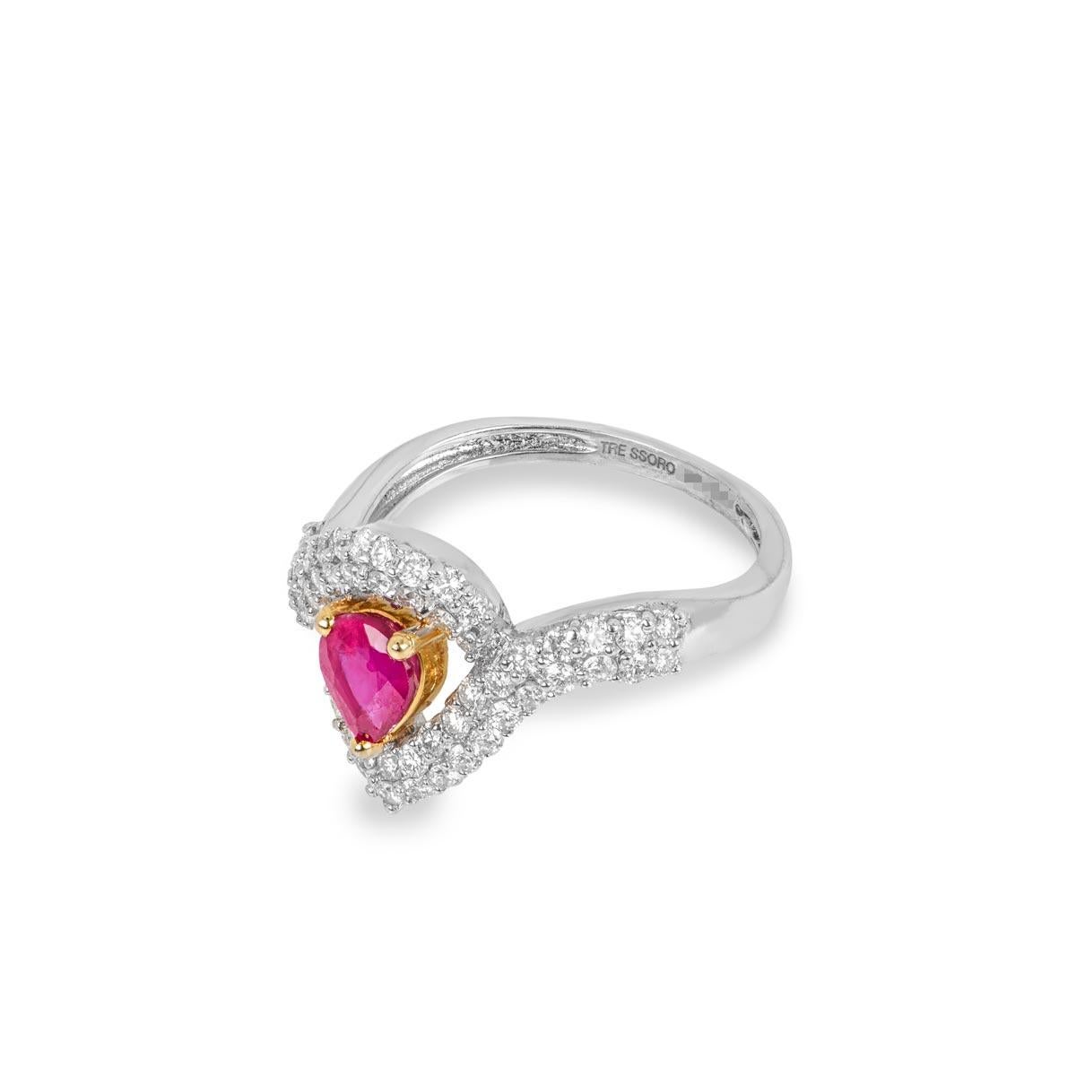 White Gold Diamond and Ruby Dress Ring 0.66ct H/VS2 In New Condition For Sale In London, GB