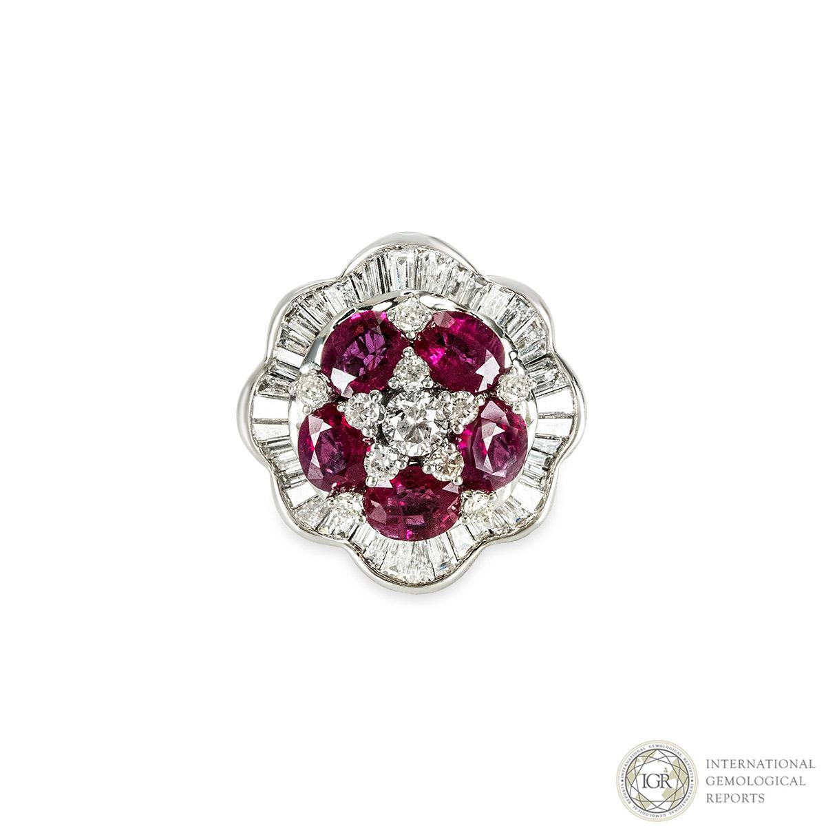 Oval Cut White Gold Diamond and Ruby Ring For Sale