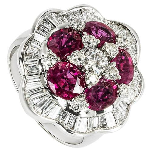 White Gold Diamond and Ruby Ring For Sale