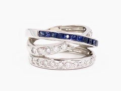 White Gold Diamond and Sapphire Crossover Ring