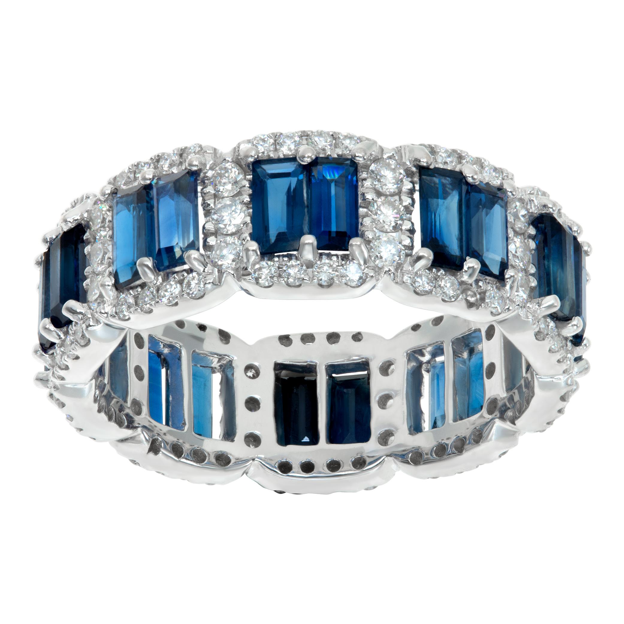 White gold diamond and sapphire eternity band For Sale