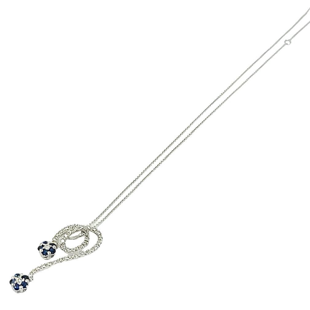 Round Cut White Gold, Diamond, and Sapphire Flower Drop Pendant