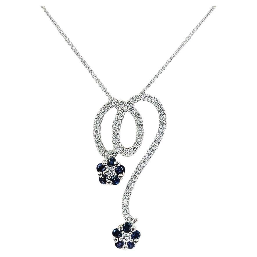 White Gold, Diamond, and Sapphire Flower Drop Pendant