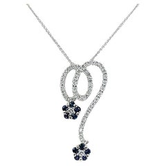 White Gold, Diamond, and Sapphire Flower Drop Pendant