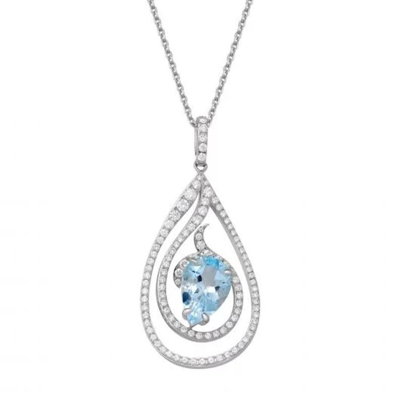 White Gold Diamond Aquamarine Dangle Elegant Princess Drop Necklace for Her In New Condition For Sale In Montreux, CH