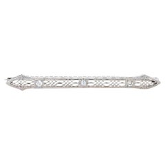 White Gold Diamond Art Deco Bar Brooch -14k European .30ctw Antique Filigree Pin