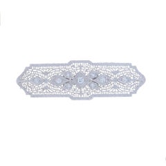 White Gold Diamond Art Deco Bar Brooch- 14k European and Single .26ctw Filigree