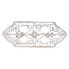 White Gold Diamond Art Deco Bar Brooch Floral Filigree 10k Single Ct Vintage Pin