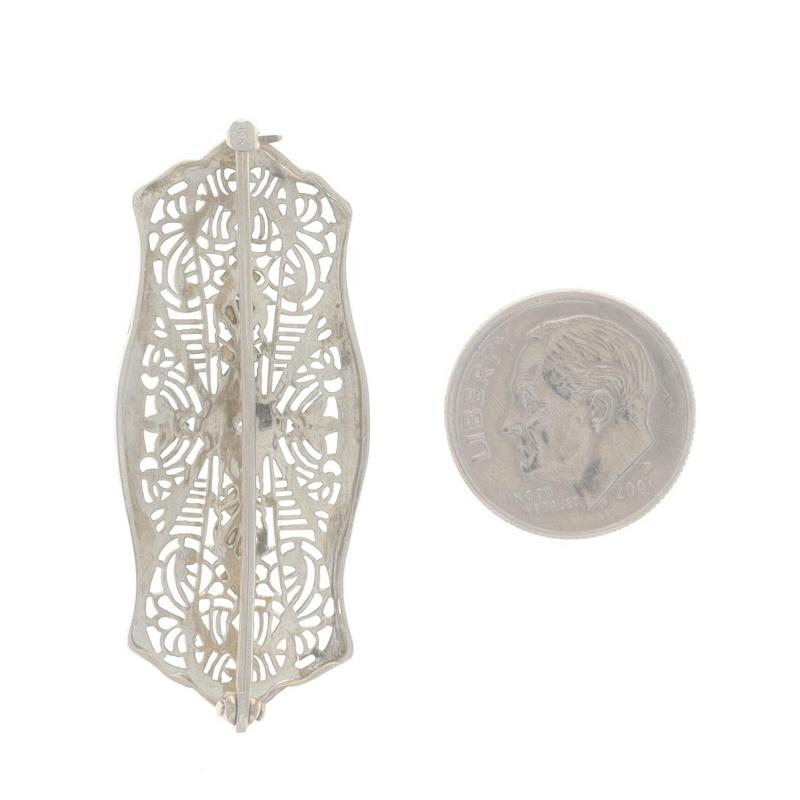 Women's White Gold Diamond Art Deco Brooch - 10k Single Cut Vintage Floral Filigree Pin For Sale