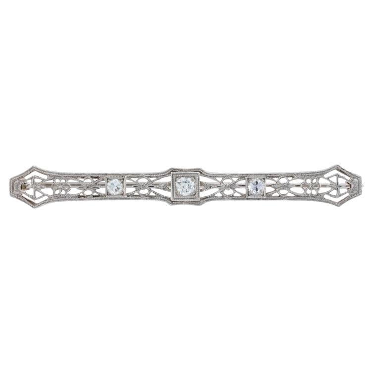 White Gold Diamond Art Deco Brooch - 14k European .37ctw Vintage Filigree Pin For Sale