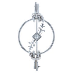 Antique White Gold Diamond Art Deco Brooch 14k Single Floral Pin