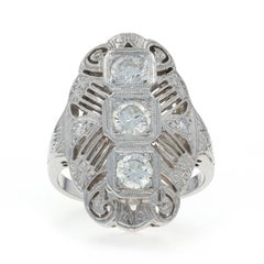 White Gold Diamond Art Deco Dinner Ring Three-Stone Ring 14k Rd 1.05ctw Vintage