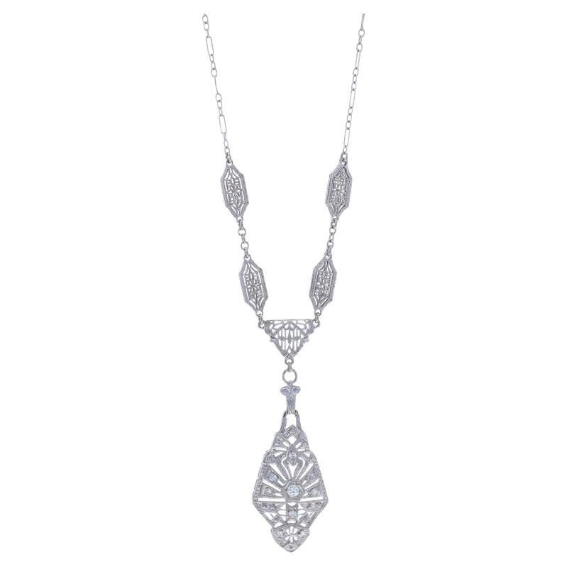 White Gold Diamond Art Deco Drop Necklace 16 3/4" - 14k European .20ctw Vintage
