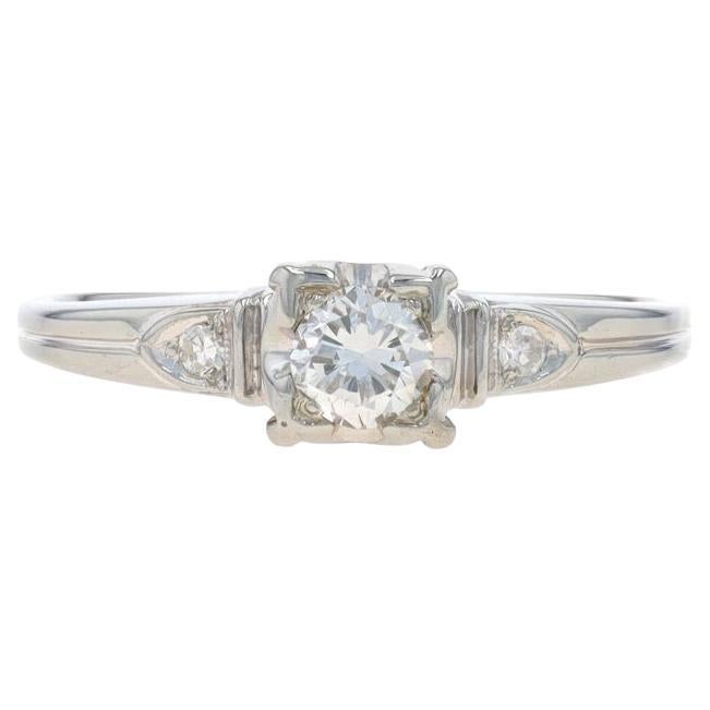 White Gold Diamond Art Deco Engagement Ring - 18k Round Brilliant .24ctw Vintage For Sale