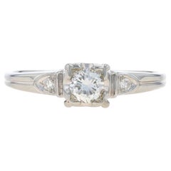 White Gold Diamond Art Deco Engagement Ring - 18k Round Brilliant .24ctw Vintage