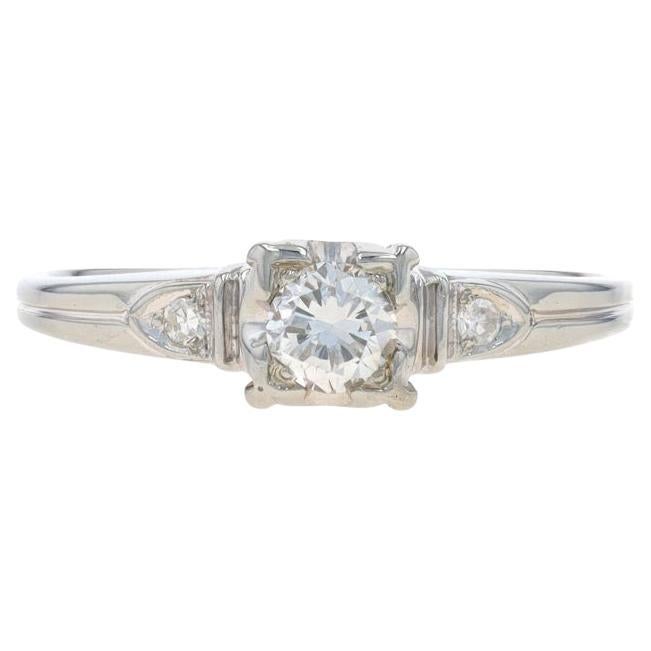 White Gold Diamond Art Deco Engagement Ring - 18k Round Brilliant .24ctw Vintage