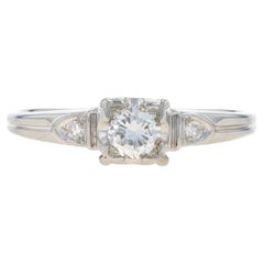 White Gold Diamond Art Deco Engagement Ring - 18k Round Brilliant .24ctw Vintage